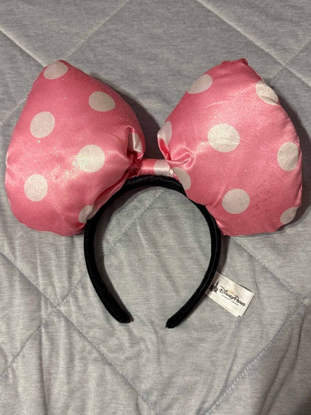 Disney Pink Polka Dot Minnie Bow Headband with Black Band